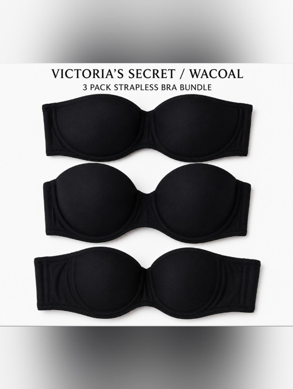 Victoria's Secret Black Strapless Bra 3-Pack Bundle